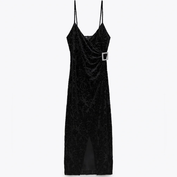 ZARA BUCKLED JACQUARD Velvet DRESS - Picture 6 of 13